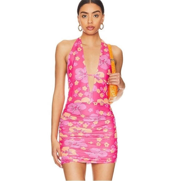 NWT Superdown Revolve Petriana Halter Mini Dress in Pink Floral Medium - Picture 10 of 11